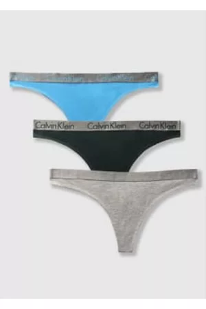 Calvin Klein Women Thongs - Womens Tonal Logo Tape Thong Underwear 3 Pack In Hthr/blue/green