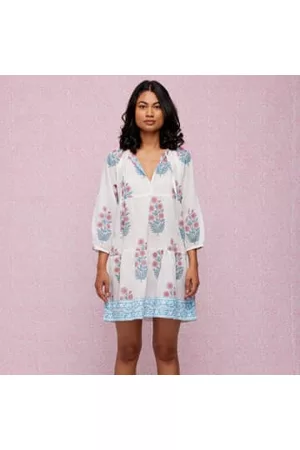 SZ Blockprints Women Printed Dresses - Priya Dress - Soft Rose Violet // Poppy Print