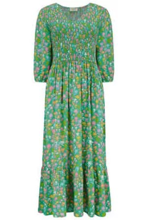 Sugarhill Brighton Women Printed & Patterned Dresses - Magdalene Midi Shirred V-Neck Dress - Soft Rainbow Floral