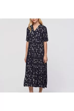 Nice Things Women Printed & Patterned Dresses - Herbarium Print Long Dress - Navy