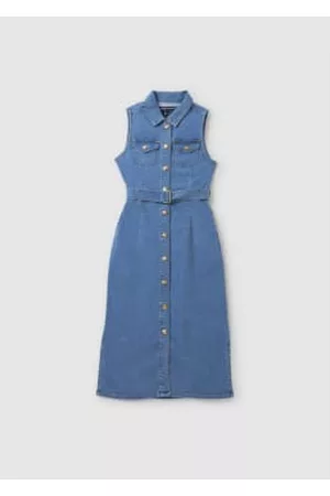Holland Cooper Women Sleeveless Dresses - Women's Sleeveless Denim Button Up Dress In Light Indigo Wash
