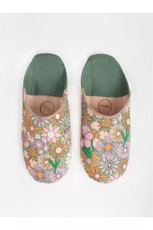 Bohemia Women Slippers - Margot Floral Babouche Slippers Olive
