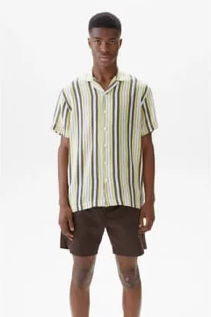 Schnaydermans Men Short sleeved Shirts - Shirt Notch Ss Silk Stripe /yellow