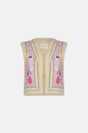 Fabienne Chapot Women Floral Jackets - Violet Floral Embroidery Faux Sheepskin Jimmy Gilet