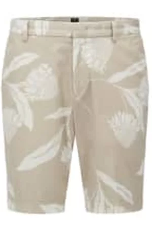 HUGO BOSS Men Skinny Pants - Medium Beige Stretch Cotto Seasonal Printed Slim Fit Shorts