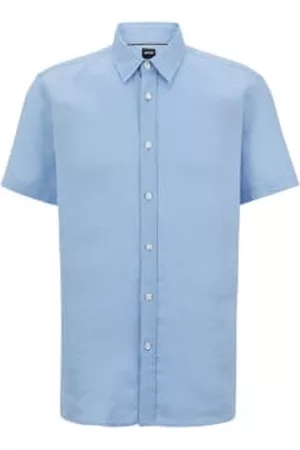 HUGO BOSS Men Short sleeved Shirts - Open Stretch Linen Slim fIt Short Sleeves Shirt