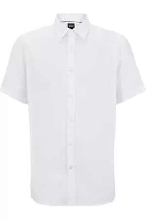 HUGO BOSS Men Short sleeved Shirts - Ross Stretch Linen SLIM FIT Short Sleeves Shirt