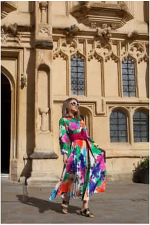 SARA ROKA Women Printed & Patterned Dresses - Tosca Floral Dress With Fuschia Belt