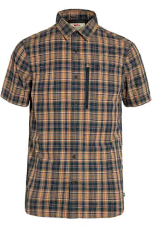 Fjällräven Men Short sleeved Shirts - Abisko Hike Short Sleeve Shirt - Dark Navy / Buckwheat Brown