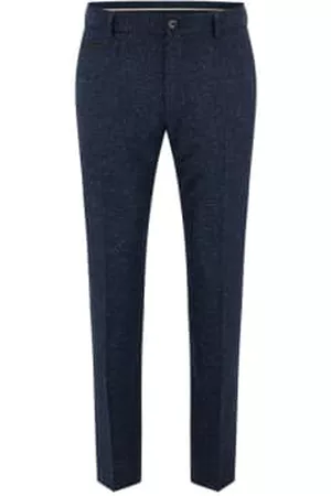 HUGO BOSS Men Pants - Dark Wool Silk Blend Micro Pattern Trousers