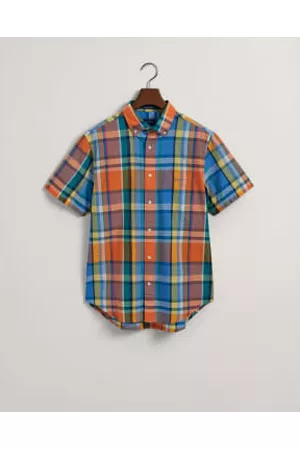 GANT Men Short sleeved Shirts - Apricot Orange Madras Short Sleeve Shirt