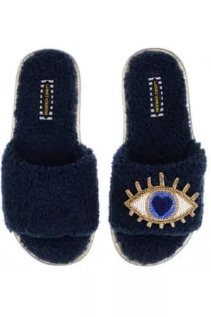 Laines London Navy Towelling Teddy Sliders