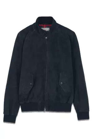 Baracuta Men Leather Jackets - G9 Harrington Jacket Suede Navy