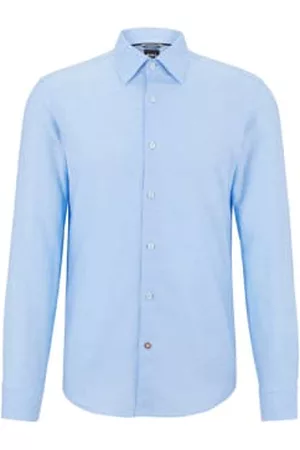 HUGO BOSS Men Casual Shirts - Light Pastel Cotton and Linen Casual Fit Shirt