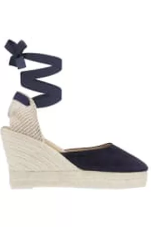 MANEBI Women Wedges - Soft Suede Hamptons Wedge Espadrilles In Patriot