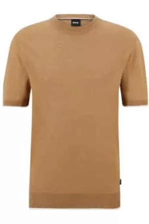 HUGO BOSS Men T-Shirts - Boss - Giacco Medium Beige Linen Blend Knitted T-shirt 50486728 260