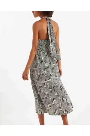 Lilac Rose Women Halter Dresses - Louche Geri 60s Patchwork Halter Midi Dress In Black Patchwork