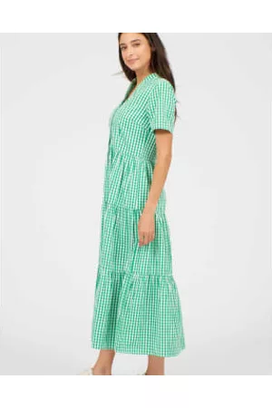 Lilac Rose Women Graduation Dresses - Pretty Vacant Maxi Dress In Green Gingham Print
