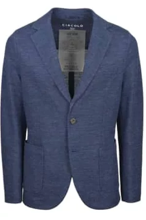 Circolo Men Blazers - Navy Linen And Cotton Blend 2 Button Jacket Cn3966