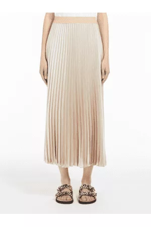 Max Mara Women Pleated Skirts - Champagne Vanilla T Gavino Pleated Satin Skirt