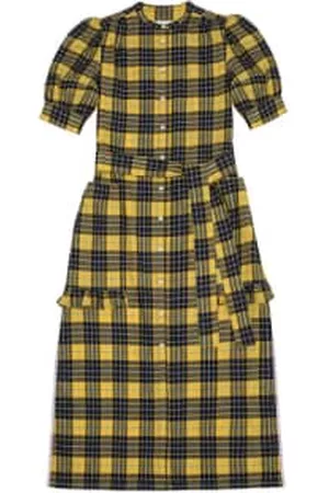 Saywood Women Puff Sleeve & Puff Shoulder Dresses - Rosa Puff Sleeve Shirtdress In Yellow Check Lyocell/ Cotton