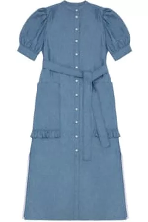 Saywood Women Puff Sleeve Dress - Rosa Puff Sleeve Shirtdress In Blue Light Wash Japanese Denim