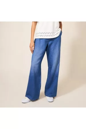 White Stuff Women Wide Leg Jeans - Ren Cotton Linen Wide Leg Jean - Mid Denim