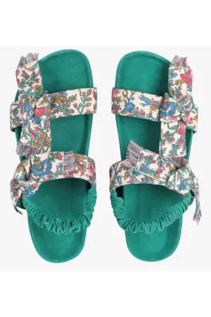 Petite Mendigote Women Leather Sandals - Laura Flat Sandal Floral