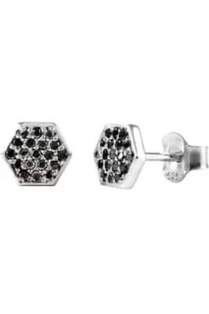 Pureshore Women Stud Earrings - Mosaic Stud Earrings in Sterling Silver with Black Diamonds