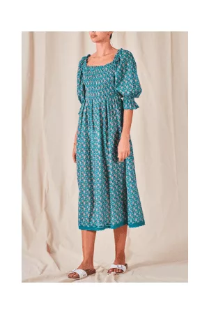 M.A.B.E Women Printed & Patterned Dresses - Ibby Multi Print Shirred Midi Dress