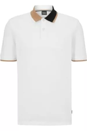 HUGO BOSS Men Polo T-Shirts - Boss - Parlay 177 - Cotton Pique Polo Shirt With Colour Block Collar