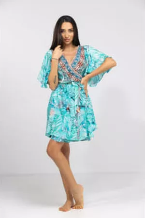INOA Women Printed & Patterned Dresses - Gaia Coast Print Clothing Wrap Turquoise Short Dress