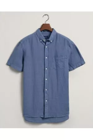 GANT Men Short sleeved Shirts - Regular Fit Garment-dyed Linen Short Sleeve Shirt In Salty Sea