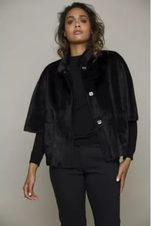 Rino and Pelle Women Fur Jackets - Black Dewi Faux Fur Cape Jacket