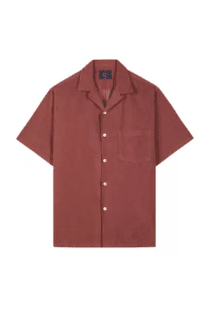 Portuguese Flannel Men Short sleeved Shirts - Cord Camp Bordeaux Shirt