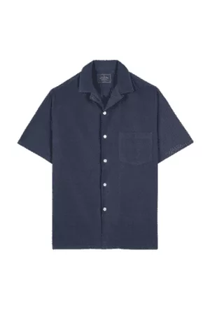 Portuguese Flannel Men Short sleeved Shirts - Cord Camp Navy Shirt