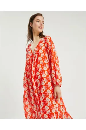 Compañía fantástica Women Printed & Patterned Dresses - Cherry Floral Midi Tunic Dress