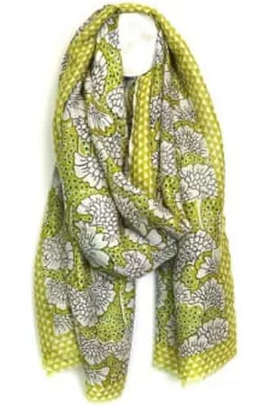 POM Amsterdam Women Scarves - Lime & White Ginkgo Print Scarf