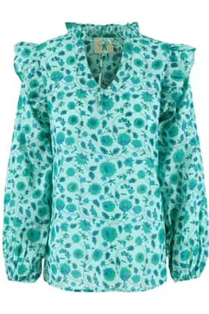 DILLY GREY Women Shirts - Bianca Ruffle Shirt In Aquamarine