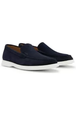 HUGO BOSS Men Loafers - Boss - Sienne_loaf - Dark Suede Loafers With Embossed Outsole