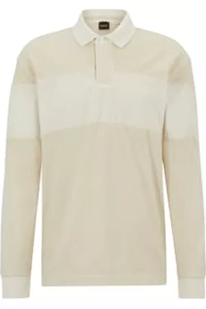HUGO BOSS Men Polo T-Shirts - Light Beige Pugby Long Sleeve Polo Shirt
