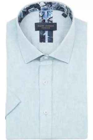 Guide London Men Short sleeved Shirts - Linen Blend Short Sleeve Shirt - Sky