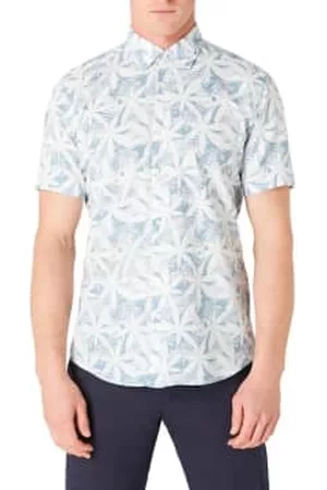 Remus Men Short sleeved Shirts - Parker Linen Blend Leaf Print Short Sleeve Shirt - /white