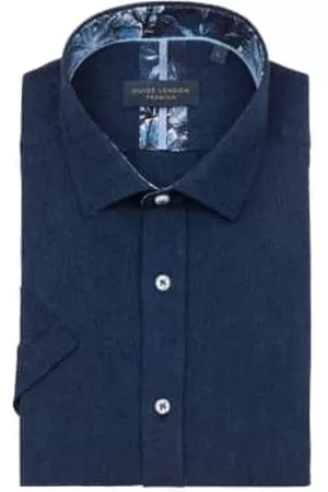 Guide London Men Short sleeved Shirts - Linen Blend Short Sleeve Shirt - Denim
