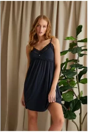PRETTY YOU Women Nightdresses & Shirts - Navy Raven Lace Chemise Nightie