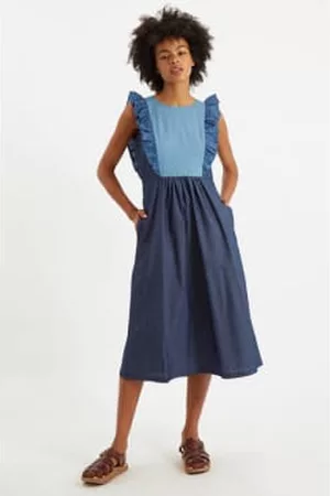 Anorak Women Midi Dresses - Louche Rina Double Denim Dress Midi Pinafore Style