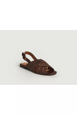ANTHOLOGY PARIS Women Leather Sandals - Flat Sandals In Woven Leather Ringo