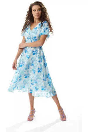 ODYL design Women Printed & Patterned Dresses - Short Sleeves Floral Midi Dress