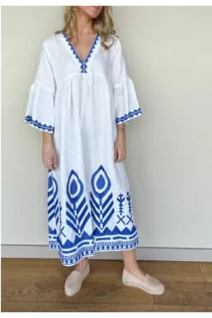 Greek Archaic Kori Women Long Sleeve Dresses - Bell Sleeve Long Chevron Dress /blue