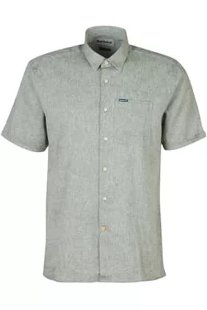 Barbour Men Short sleeved Shirts - Nelson Short Sleeve Linen Shirt - Bleached Olive